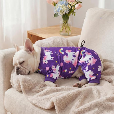 XPUDAC 4 Pack Dog Pajamas for Small Dogs, Cute Puppy Clothes with Drawstring Adjustable, Stretchy Soft Dogs Pjs Onesie Shed Defender Doggie Suit Pet Clothes Girl Outfit, L