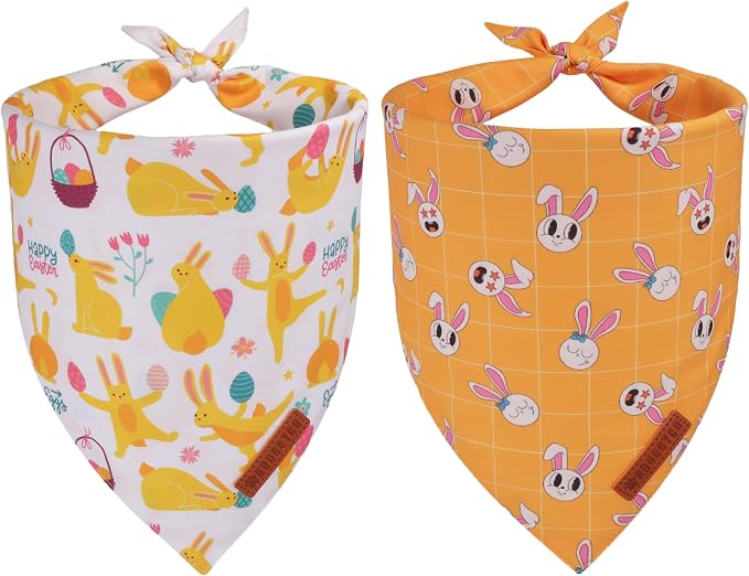 ADOGGYGO Easter Dog Bandanas, Bunny Egg Print Puppy Scarf, Premium Fabric, Adjustable Fit Happy Easter Bandanas for Medium Large Dogs (Large)
