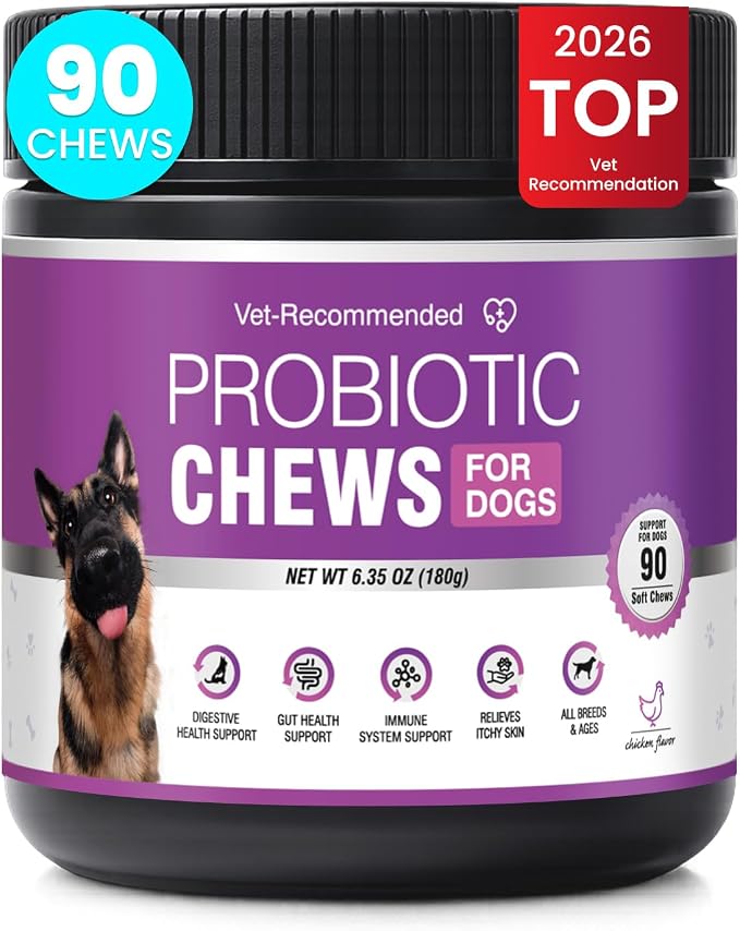 Probiotics for Dogs Dog Probiotics for Digestive Health Probiotic for Dogs Gut Health Itchy Skin Dog Probiotics for Diarrhea Dog Constipation Relief Gas for Dogs Immune Support Chicken Flavor 90ct