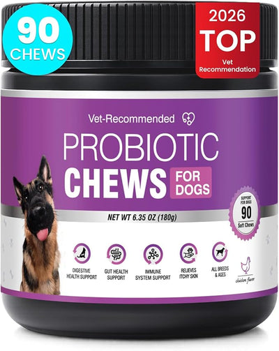 Probiotics for Dogs Dog Probiotics for Digestive Health Probiotic for Dogs Gut Health Itchy Skin Dog Probiotics for Diarrhea Dog Constipation Relief Gas for Dogs Immune Support Chicken Flavor 90ct