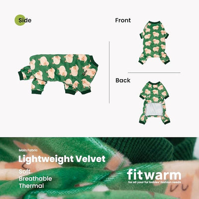 Fitwarm Funny Sheep Dog Pajamas, Warm Winter Dog Clothes for Small Dogs Boy Girl, Cozy Pet Onesie with Feet, Green, White, XS