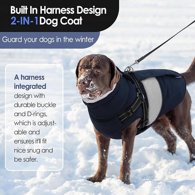 AOFITEE Dog Coat Warm Dog Winter Coat, Waterproof Dogs Jacket with Harness, Dogs Snow Jacket Snowsuit with Zipper & Furry Collar, Reflective Windproof Pet Sweater for Cold Weather, French Bulldog, L