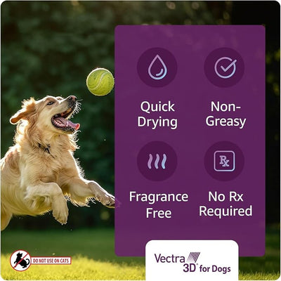 Vectra 3D Flea and Tick Prevention for Dogs, Kills and Repels Fleas, Ticks & Mosquitoes | Fast‑Acting, Waterproof, No Prescription Needed | Extra Large Dogs Over 95 lbs, 3‑Month Supply