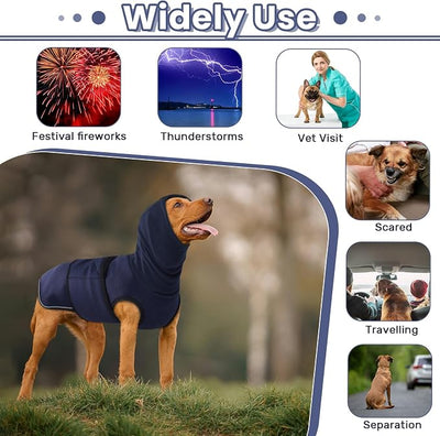 Dog Anxiety Vest with Hoodie,Breathable Dog Thunder Jacket for Thunderstorms,Fireworks,Vet Visits,Separation,Adjustable Calming Vest for Small Medium Large Dogs,Navy,XS