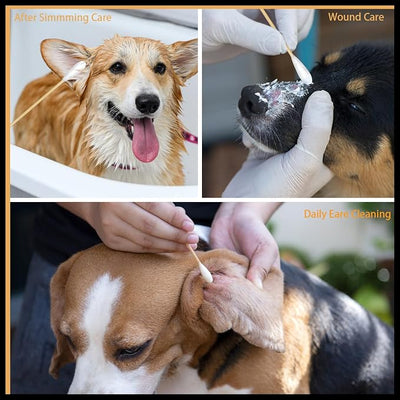 eyxformula 6 Inch Long Cotton Swabs for Pet Cleaning, Bamboo Handle, Pet Ear Cleaning Solution Supplies for Dogs and Cats (100 pcs Large Cotton swabs)