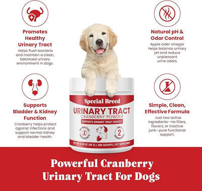 UTI & Urinary Tract Treatment for Dogs – Cranberry Powder for Bladder and Kidney Health – Helps Frequent Urination and Incontinence – Natural Dog UTI Support Supplement – Made in USA