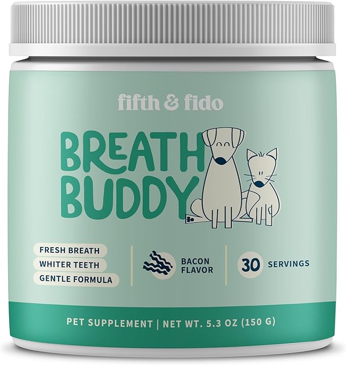 Breath Buddy Dog Dental Powder for Teeth Cleaning – Cat & Dog Breath Freshener, Helps Remove Plaque & Tartar, Gentle Formula for Sensitive Stomachs, Natural Ingredients, USA Made