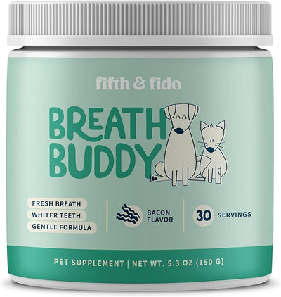 Breath Buddy Dog Dental Powder for Teeth Cleaning – Cat & Dog Breath Freshener, Helps Remove Plaque & Tartar, Gentle Formula for Sensitive Stomachs, Natural Ingredients, USA Made