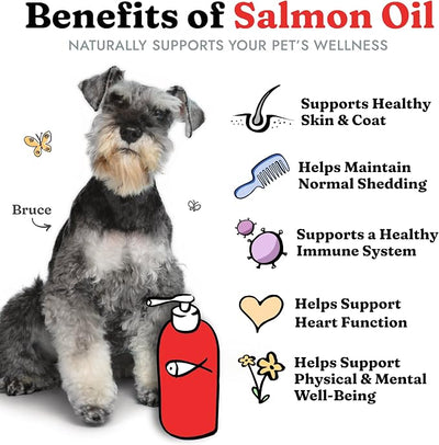 Salmon Oil for Dogs & Cats - Healthy Skin & Coat, Soft Shiny Glossy Coat, Fish Oil Omega 3 EPA DHA, Immune System & Heart Function Support, Normal Shedding, Liquid Supplement for Pets | Soft Shiny Glossy Coat, EPA DHA, Immune System & Heart Function Su...