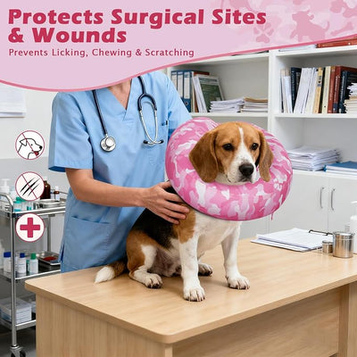 IEUUMLER Inflatable Recovery Dog Cone Collar, Neck Donut Protective ECollar, Adjustable Soft Collar for Dog and Cat After Surgery Prevent from Biting & Licking EU020 Pink Camo M+