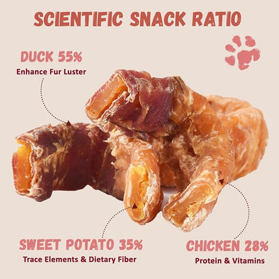 Pawmate Sweet Potato Donuts Dog Treats Chicken & Duck Wrapped, Healthy Low Fat Dog Jerky Chews, High Protein Training Treats Snacks for Small Medium Large Breed, 10.6 oz