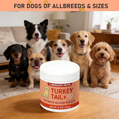 Lumiquor Tu-rk-ey Tail for Dogs, Lumiquor Tu-rk-ey Tail Mushroom Powder, Support Your Mature Dog’s Immunity, Gut, Skin, (1pcs)