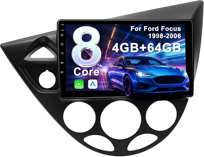 8Core 4G+64G Car Radio for Ford Focus 1998-2006: Upgrade Android 15 9" 1280 * 720P Touch Screen Stereo Head Unit CarPlay Android Auto, BT, WiFi 6, GPS, AM, FM, RDS, 36EQ, SWC, 1080P Backup Camera