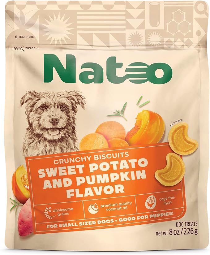 NATOO Biscuits for Small Dogs & Puppies, Sweet Potato & Pumpkin, 8 oz | Crunchy Dog Treats, Rich in Omega 6, Prebiotics & Fiber, Antioxidants for Immunity, Healthy Natural Canine Biscuits