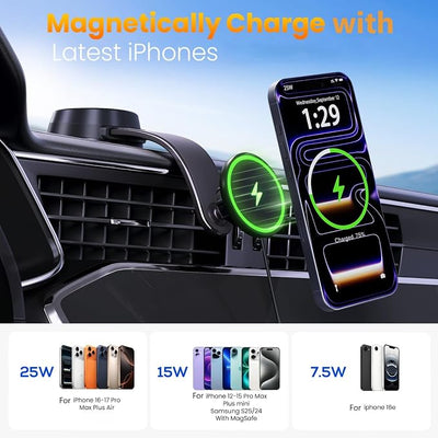 Upgrade [for Qi2.2-Certified] 25W for MagSafe Wireless Car Charger Mount, 2XFast Charging[90+LBS Safe Suction] Magnetic Phone Holder Dashboard Windshield for iPhone 17/16/15/14/13/12 Pro Max, Charcoal
