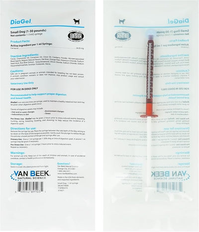 DiaGel for Small Dogs (1-30 lbs.) - Orally Administered Gel for Occasional Loose Stools and Digestive Upset - Natural Pet Products - Van Beek Natural Science