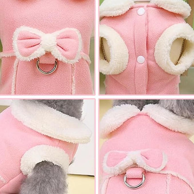 Dog Winter Coat Jacket Fleece Vest |Dog Fleece Jumper for Small Girls Warm Coat Soft Vest with Bow and D-Ring Cute Winter Clothes with Fuzzy Collar M