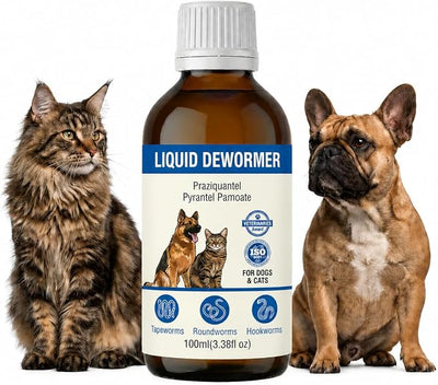 Dog & Cat Dewormer, Liquid Dewormer for Dogs & Cats -8Weeks+, Cat Wormer for All Worms, Removes Roundworm & Hookworm (Pyrantel Pamoate), for Pets 6-60 lbs and Over, 3.5 fl oz