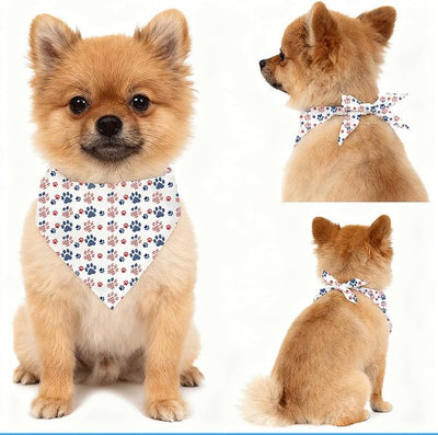 4th of July Dog Bandana, Patriotic Paw Print Pet Triangle Scarf for Independence Day Party Outfit, American Flag Neckerchief for Small Medium Dogs, Independence Day Puppy Gift