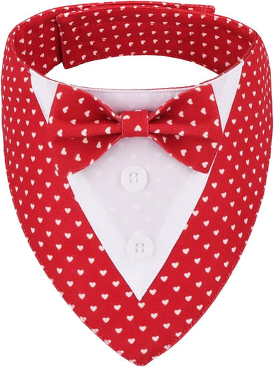 ADOGGYGO Valentine Dog Tuxedo Bandana, Red Heart Pet Tux with Bowtie Adjustable Valentine Costume for Extra Small Dogs Cats (XS)