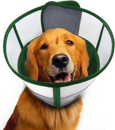 WinWeal Upgraded Soft Dog Cone Collar for Large Medium Dogs After Surgery – Adjustable Transparent Recovery Collar, Breathable Elizabethan E-Collar for Wound Healing & Anti-Licking (XXL, Dark Green)