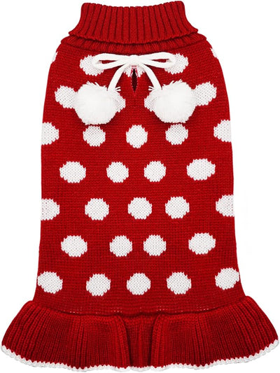 KYEESE Red Dog Sweater Dress with Leash Hole Turtleneck for Girl Dog Sweater Small Medium Knit Pullover Warm Pet Sweater for Fall Winter