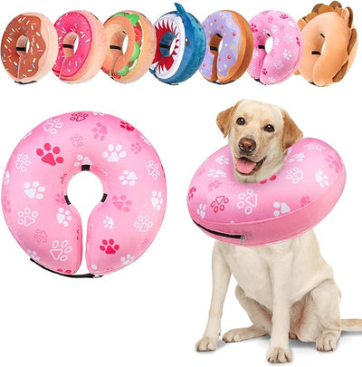 BEAUTYZOO Dog Cone Alternative After Surgery for Large Medium Small Dogs, Soft Inflatable Cone Collar for Dogs Cats, Pet Neck Donut E Collar Dog Recovery Collars to Stop Licking, Paw Pink, XL
