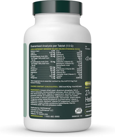 VetriScience Senior 27+ Active Health Chewable Tablets, Canine Plus Daily Multivitamin for Senior Dogs, Balanced Vitamins, Minerals and Antioxidants, Aging and Wellness Support, Veggie, 60 Servings
