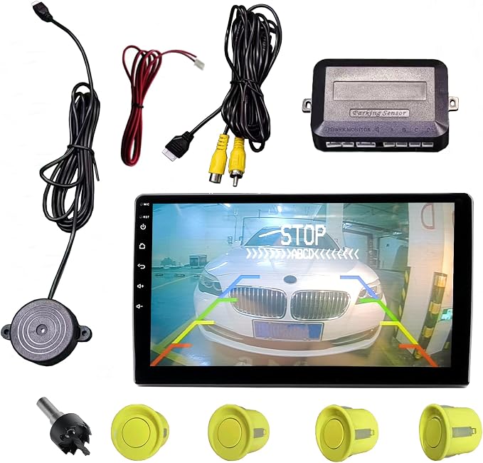 LCD Parking Sensor Kit - Displays Data on Original Screen, Easy Rear Installation, Compatible with CVBS Cameras (Not for AHD), 18 Probe Colors to Match Any Vehicle（Blue）