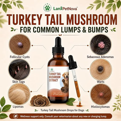 Turkey Tail Mushroom Extract for Senior Dog Lipoma Skin Lumps Tissue Repair | for Dogs & Cats Inflammation Balance, Organ Protection & Anti-Aging, Immune Health, Anxiety Relief, Dual Extraction Process