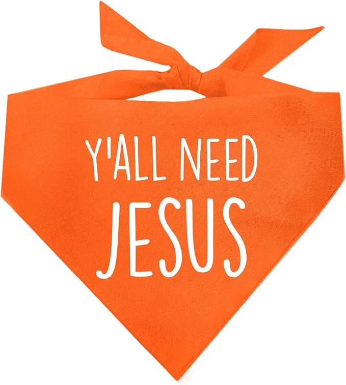 Y'all Need Jesus Christmas Easter Religious Dog Bandana (159 Orange, One Size)