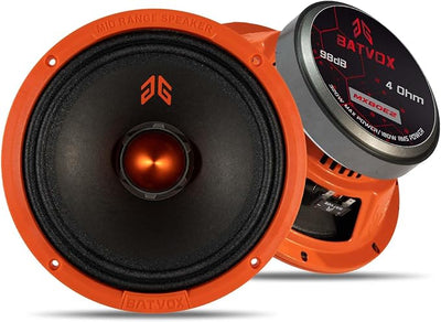 MX80E2 Loudspeaker 8 Inch Midrange 640 Watts 4 Ohms Orange Bullet, Premium Quality Audio Door Speakers for Car or Truck Stereo Sound System, Orange (2 Speakers)