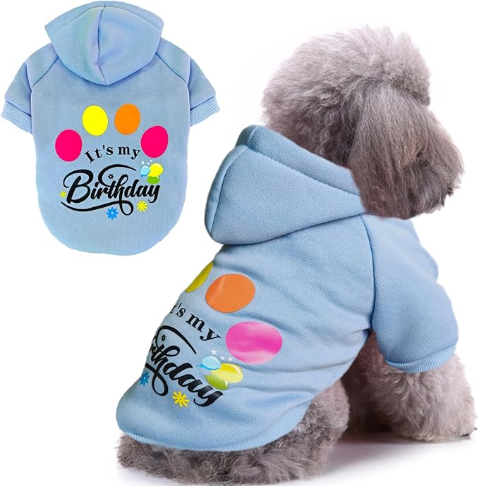 Jecikelon Print Dog Hoodies for Small Dogs, Soft Fleece Puppy Clothes for Pet Cat, Warm Winter Outfits Cold Weather Coats, Cute Sweatshirt Puppies Costume (Light Blue, Large)