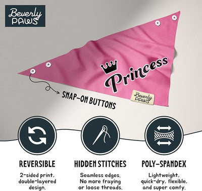 Funny Snap-On Dog Bandana for Small Medium Large Pets, Dogs Cats Adjustable Handkerchief Scarf for Girl & Boy, Cute Puppy Apparel & Accessories (Princess, Medium)