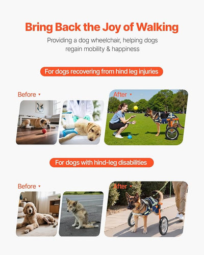 VEVOR Dog Wheelchair for Back Legs, Lightweight 2 Wheels Pet Wheelchair, Height, Width & Length Adjustable, Dog Cart with Shock-Absorbing Wheels, for Injured, Disabled Dogs