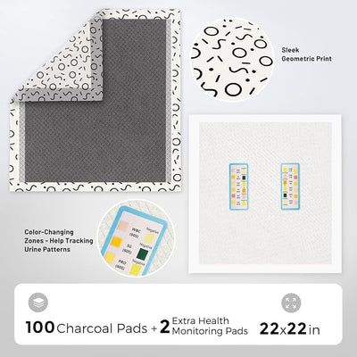 ZOMISIA Charcoal Puppy Pee Pads for Dogs, 22"x22" 100 Counts + 2 Extra Health Monitoring Pads - Disposable Dog Potty Training Pads, Odor-Control, Super Absorbent & Leak-Proof