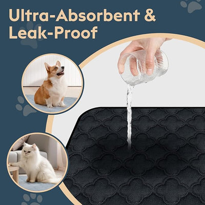 FunFurry Washable Dog Pee Pads - 2 Pack Reusable, Waterproof Puppy Pads, Super Absorbent with Dog Paw Shape Non-Slip Backing (Dark Grey, 36" X 36")