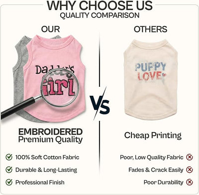 Parisian Pet 2 Pack Dog Shirts – 100% Cotton Shirts for Large Dogs – Sleeveless I Love My Daddy & Daddy’s Girl Dog Clothes – Breathable Summer Pet Apparel - Stretchy and Stylish T Shirts for Dogs