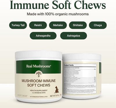 Real Mushroom Immune Pet Chews – For Daily Digestive & Immune Health – Mushrooms for Dogs & Cats Functional Treat – Mushroom Supplement for Dogs & Cats – 1 to 4 Chews For All Breeds & Sizes (60 Count)