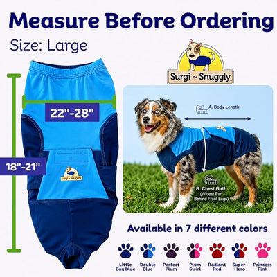 Surgi Snuggly Dog Surgery Recovery Suit - Dog Onesie for Post Surgery Recovery, Female Spay & Male Neuter - Surgical Suit for Dogs, E-Collar Cone Alternative, Double Blue - Large - 18" - 21" (EC)