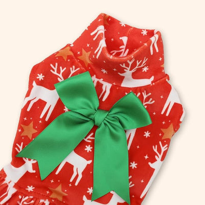 CuteBone Turtleneck Dog Velvet Dress Christmas Puppy Skirt Costume Pet Clothes Cat Apparel with Bow Hair Rope for Small Dogs CVD24S
