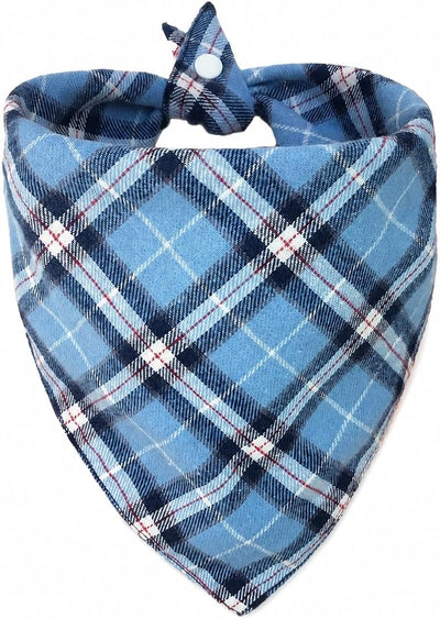 Dog Bandana Large- Blue Black Dog Plaid Adjustable Handkerchief for Medium Large Dogs (L)