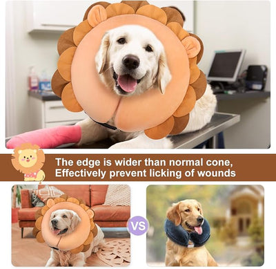 BEAUTYZOO Dog Cone Alternative After Surgery for Large Medium Small Dogs, Soft Inflatable Cone Collar for Dogs Cats, Dog Neck Donut E Collar Dog Recovery Collar to Stop Licking, Lion, L