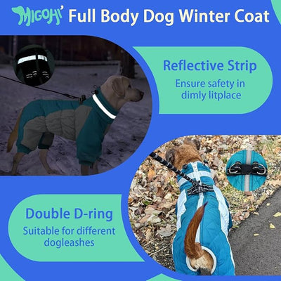 MIGOHI Full Body Dog Coat，Warm Coats for Medium Dogs | Reflective Winter Coat for Dogs with Harness,Turtleneck Dog Snowsuit with Legs,Windproof Pet Fleece Puffer Jacket,XL,Turquoise