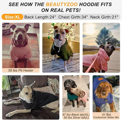 BEAUTYZOO Small Dog Hoodie Sweater with Pockets, Dog Clothes for Small Medium Dogs Boy Girl, Waffle-Like Laminated Cotton Pet Coats with Hat and Leash Hole, Black XL