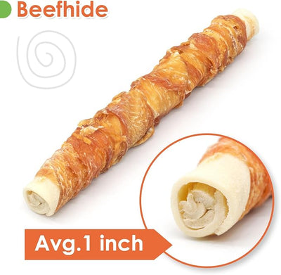 MON2SUN Dog Treats, 9 Inch Chicken Wrapped Rawhide Rolls Snacks, Teeth Cleaning and Long Lasting Chews for Medium and Large Dogs, 23.28oz (6 Count-Pack of 2)