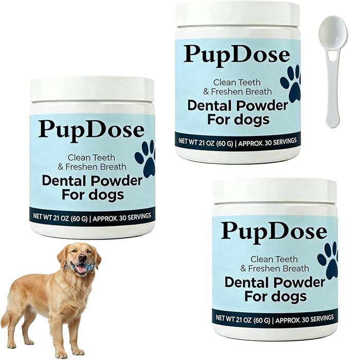 Dental Powder for Dogs, Teeth Cleaning & Fresh Breath, Tartar Control Dog Supplement, Supports Healthy Gums & Oral Care, Easy Mix Daily Dental Care for Dogs, Natural Breath Freshener (3 Pcs)