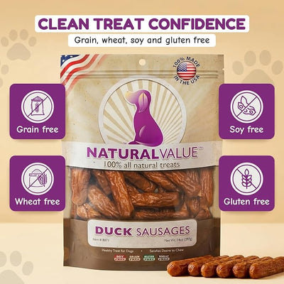 Loving Pets Natural Value Duck Sausages - Soft Jerky Dog Treats for Large & Small Breeds - Healthy Gluten, Wheat, Soy & Grain Free Pet Treats for Dogs
