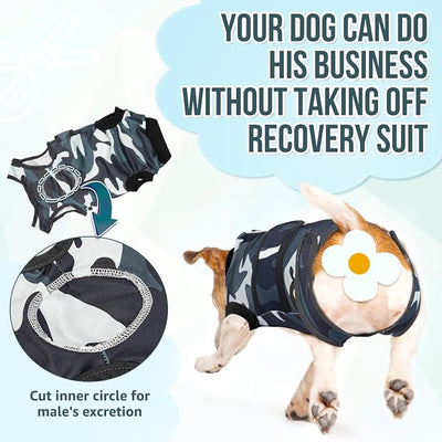Lukovee Recovery Suit for Dogs, Zipper On Recovery Suit for Female Male Dog, Onesie Abdominal Wounds Cone E-Collar Alternative Prevent Licking Spay Recovery Suit (CF,XS)