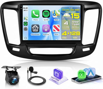 4 Core 4G+128G Android Car Stereo for Chrysler 200 200C 2015 2016 2017 with 9 inch 1280*720 Incell Touchscreen DSP/Wireless Carplay/Android Auto, Sellrich Radio Bluetooth 5.0 FM/RDS/EQ SWC Backup Cam